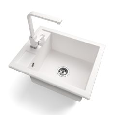 Gránit Mosogató NERO Parma + szifon készlet (fehér)