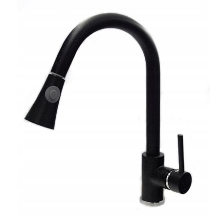 SNAKE gránit mosogató csaptelep - kihúzható fejjel - Szemcsés fekete