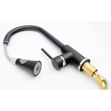 SNAKE gránit mosogató csaptelep - kihúzható fejjel - Szemcsés fekete