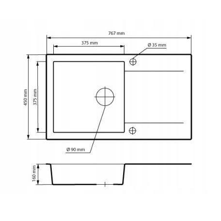 Gránit mosogatótálca - NERO Gold - szemcsés fekete