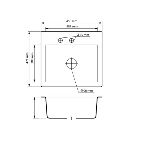 Gránit mosogatótálca - NERO Uno - matt fekete